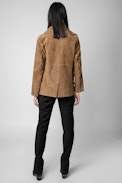 Giacca Lala Daim - Giacca in pelle scamosciata color cammello con frange, Donna