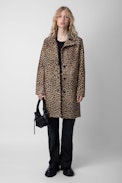 Monacoz Leopard-Print Leather Coat - Women's long brown leopard-print leather coat.