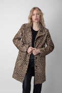Monacoz Leopard-Print Leather Coat - Women's long brown leopard-print leather coat.