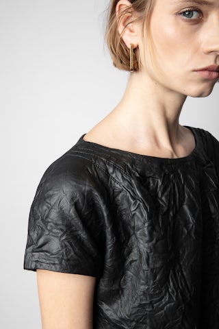 Robe Rexa Cuir Froissé - Women’s creased leather dress with short sleeves