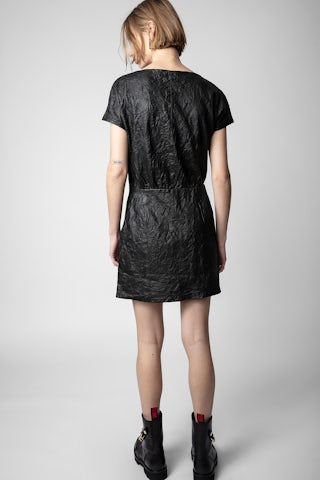 Robe Rexa Cuir Froissé - Women’s creased leather dress with short sleeves