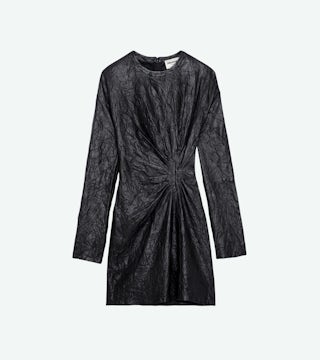 Robe Rixina Cuir Froissé - Robe courte en cuir froissé noir effet noué.