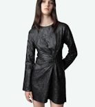 Rixina Crinkled Leather Dress - Women’s short black crinkled knot-effect leather dress.