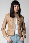 Liam Leather Jacket - Women’s cognac leather jacket with buttons