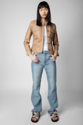 Liam Leather Jacket - Women’s cognac leather jacket with buttons