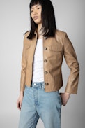 Liam Leather Jacket - Women’s cognac leather jacket with buttons