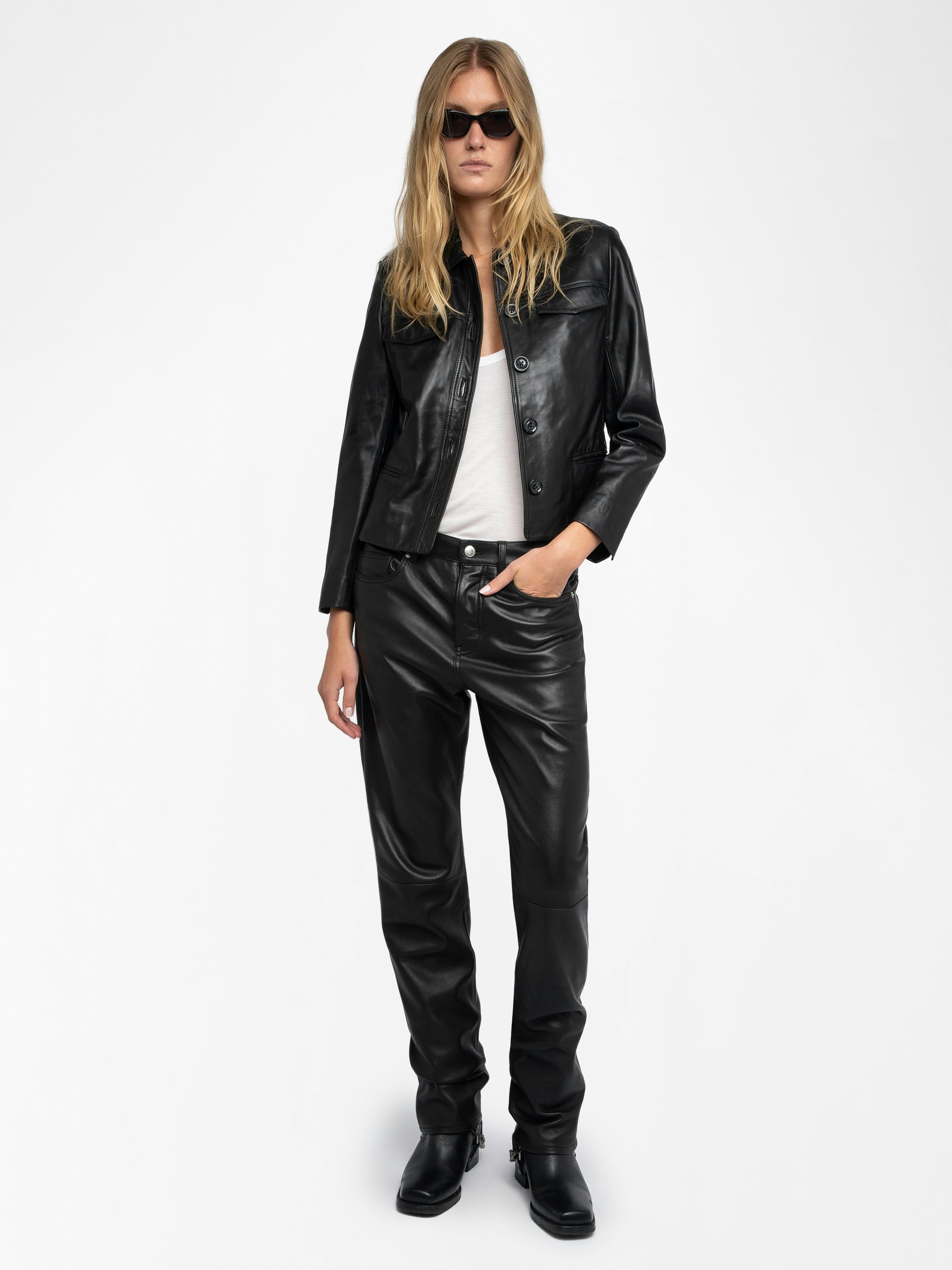 Liam Leather Jacket - Lambskin button-up jacket.