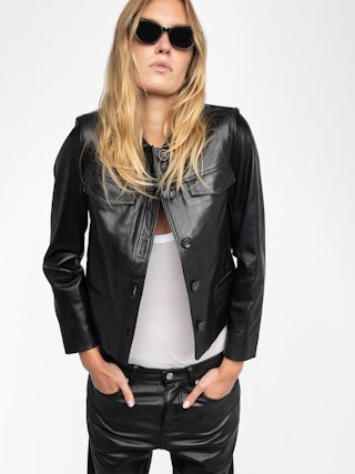 Liam Leather Jacket - Lambskin button-up jacket.