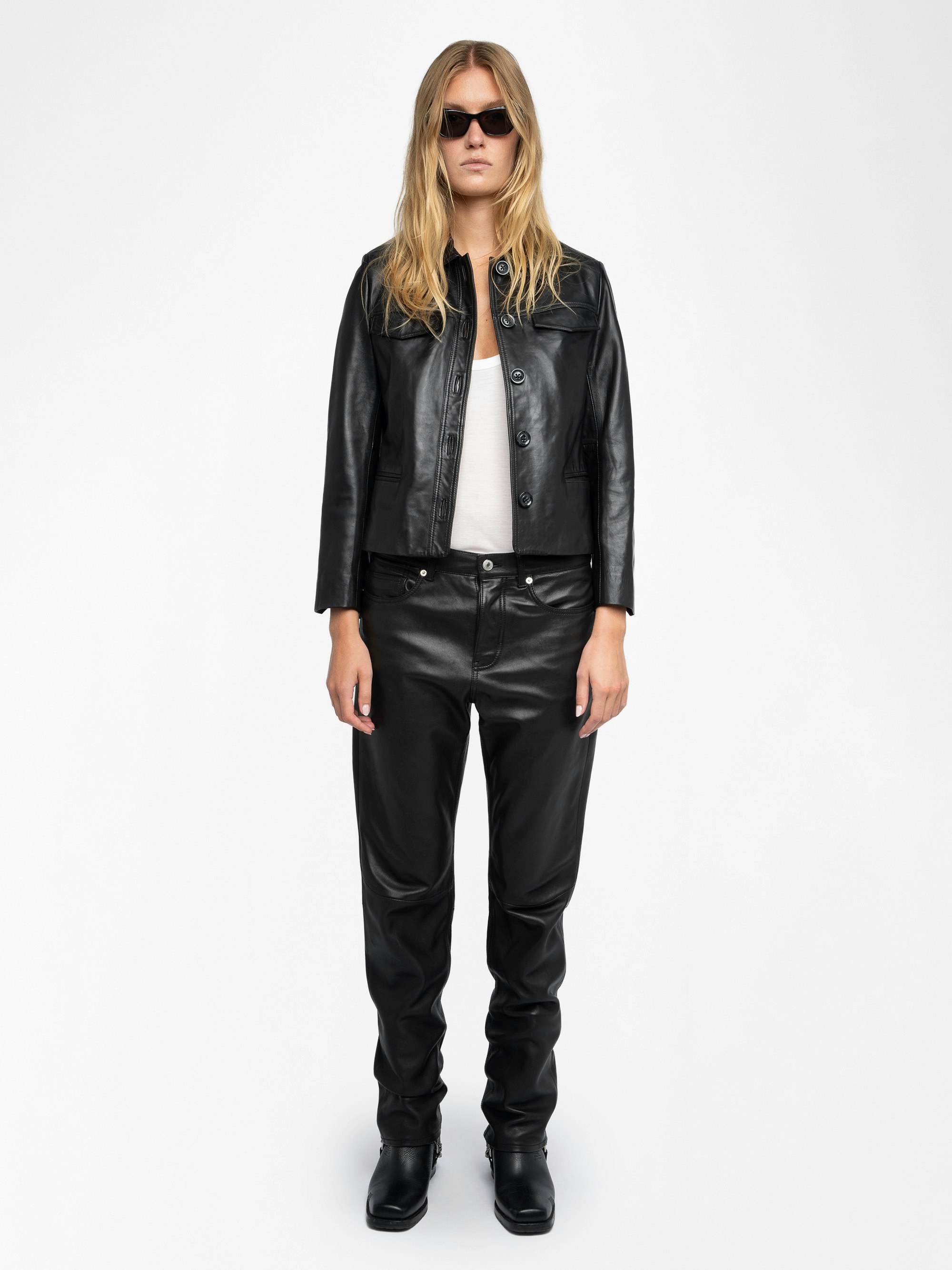 Liam Leather Jacket - Fitted buttoned jacket with embossed wings in smooth leather.
