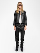 Liam Leather Jacket - Fitted buttoned jacket with embossed wings in smooth leather.