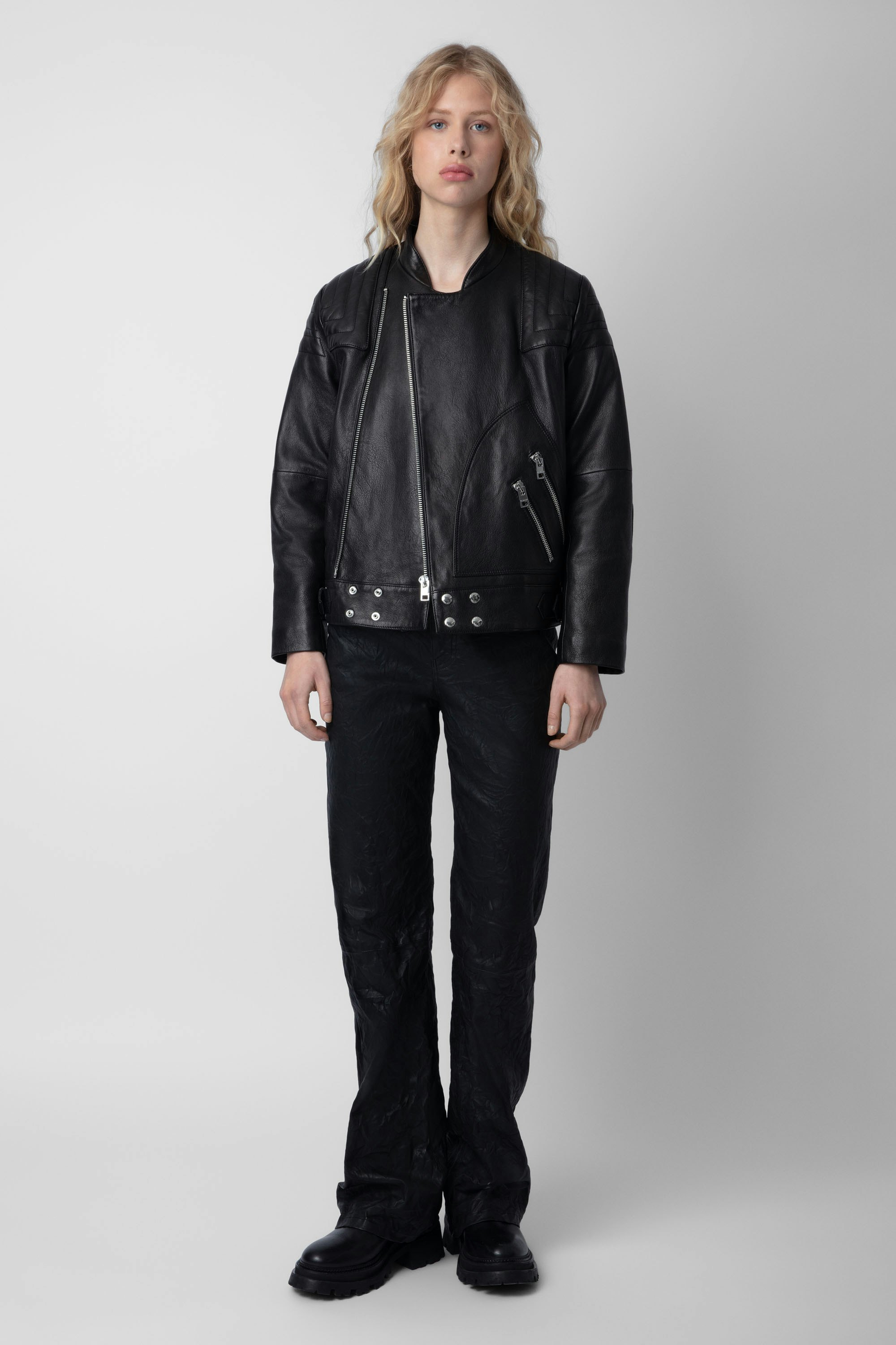 Liliam Leather Jacket - Women’s black leather biker jacket.