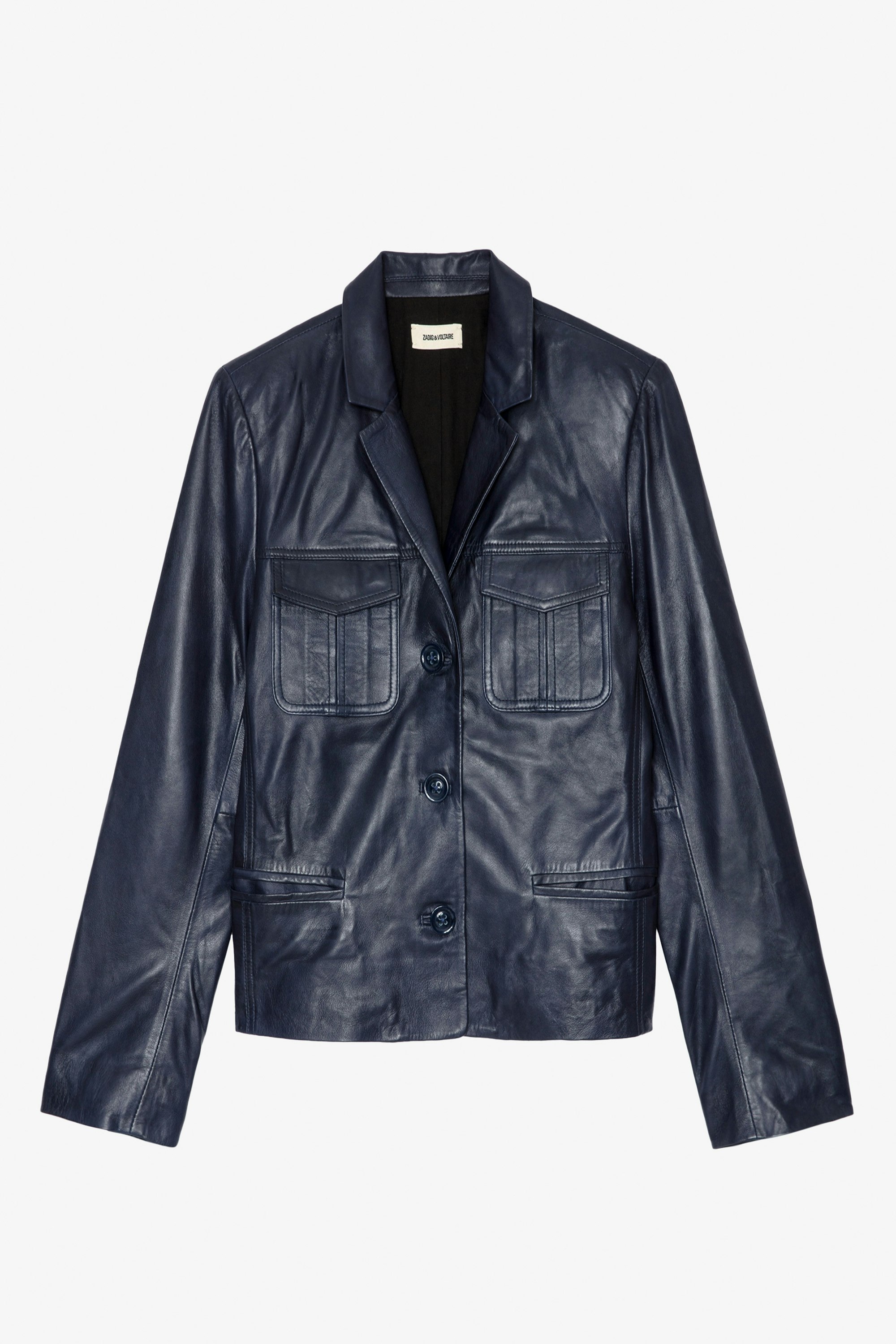Liams Leather Jacket - Women’s navy blue smooth leather jacket.