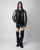 Late Biker Leather Jacket - Unisex’s contrasting black leather jacket with Voltaire signature.