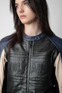 Late Biker Leather Jacket - Unisex’s contrasting black leather jacket with Voltaire signature.