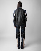 Late Biker Leather Jacket - Unisex’s contrasting black leather jacket with Voltaire signature.