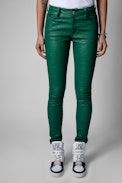 Phlame Crinkled Leather Trousers - Women's green crinkled leather pants. Buying this product, you support a responsible leather production through Leather Working Group.