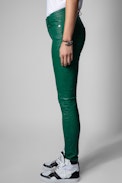 Phlame Crinkled Leather Trousers - Women's green crinkled leather pants. Buying this product, you support a responsible leather production through Leather Working Group.