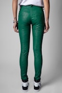 Phlame Crinkled Leather Trousers - Women's green crinkled leather pants. Buying this product, you support a responsible leather production through Leather Working Group.