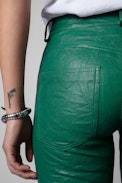 Phlame Crinkled Leather Trousers - Women's green crinkled leather pants. Buying this product, you support a responsible leather production through Leather Working Group.