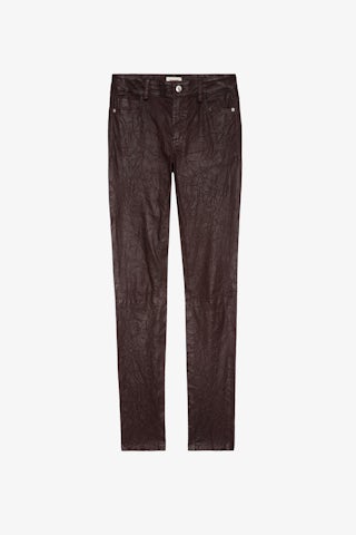 Pantalon Phlame Cuir Froissé - Pantalon en cuir froissé marron.