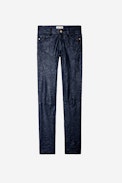 Phlame Pants Crinkled Leather - Women's navy blue crinkled leather trousers.