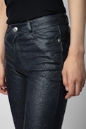 Phlame Pants Crinkled Leather - Women's navy blue crinkled leather trousers.