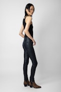 Phlame Pants Crinkled Leather - Women's navy blue crinkled leather trousers.
