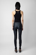 Phlame Pants Crinkled Leather - Women's navy blue crinkled leather trousers.