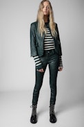 Phlame Crinkled Leather Trousers - Women’s green creased leather trousers