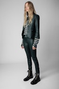 Phlame Crinkled Leather Trousers - Women’s green creased leather trousers