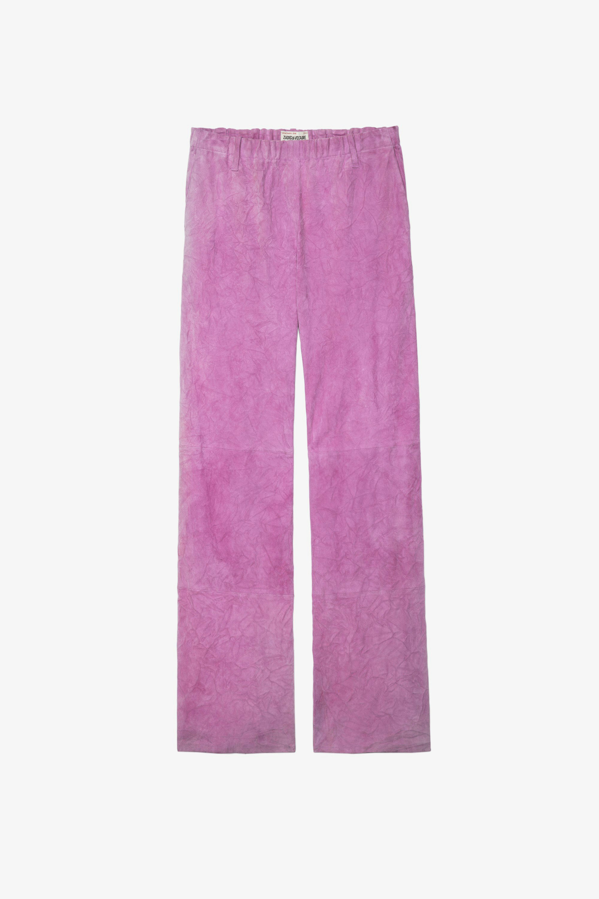 Hose Parfait aus Knitter-Wildleder Weite Damenhose aus rosa Knitter-Wildleder