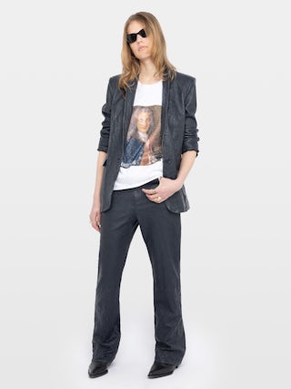 Evy Leather Pants - Wide-leg pants in crinkled leather with multiple pockets.