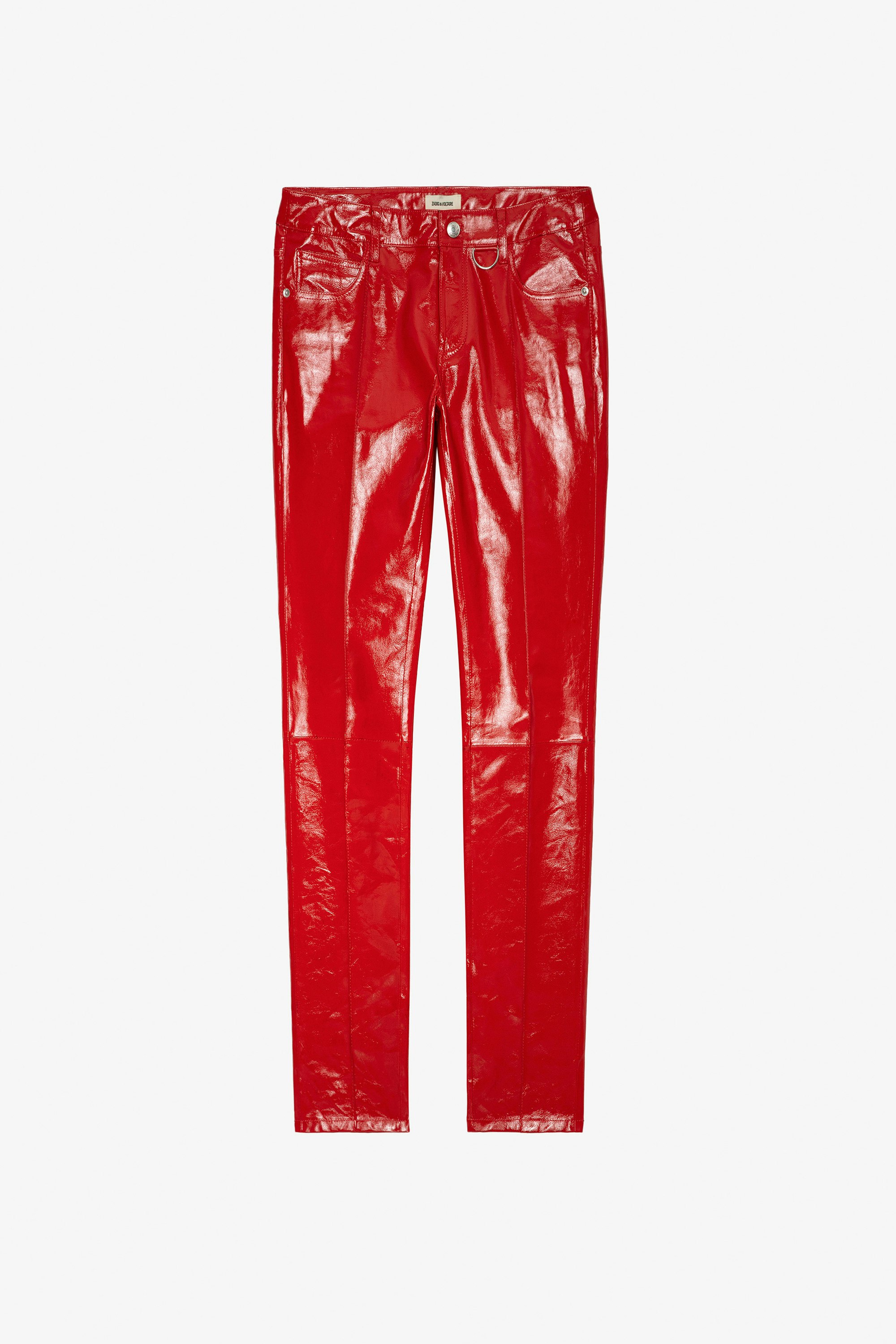 Peko Vinyl Trousers - Women’s red vinyl leather trousers.