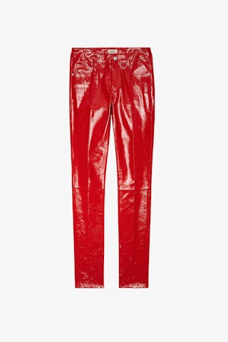Pantalon Peko Vinyle - Pantalon en cuir vinyle rouge.