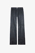 Hose Pauline Knitterleder - Hose aus grünem Knitterleder für Damen.
