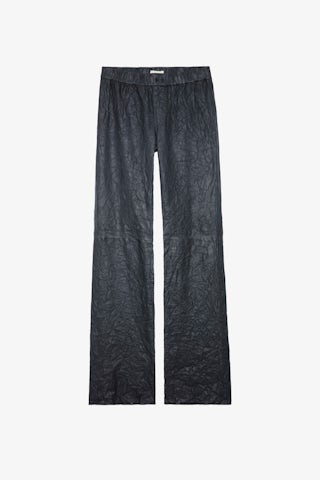 Pantalon Pauline Cuir Froissé - Pantalon en cuir d'agneau froissé anthracite.