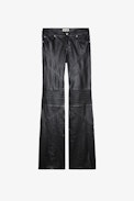 Hose Paulin Leder - Schwarze Lederhose mit Steppdetails für Damen.
