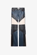 Hose Paulin Leder - Hose aus kontrastierendem Leder in Schwarz mit Ziernähten für Damen.