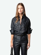 Poete Leather Pants - Women's navy blue leather high waisted pants.