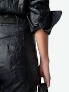 Poete Leather Pants - Women's navy blue leather high waisted pants.