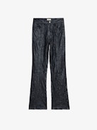 Poete Leather Pants - Women's navy blue leather high waisted pants.