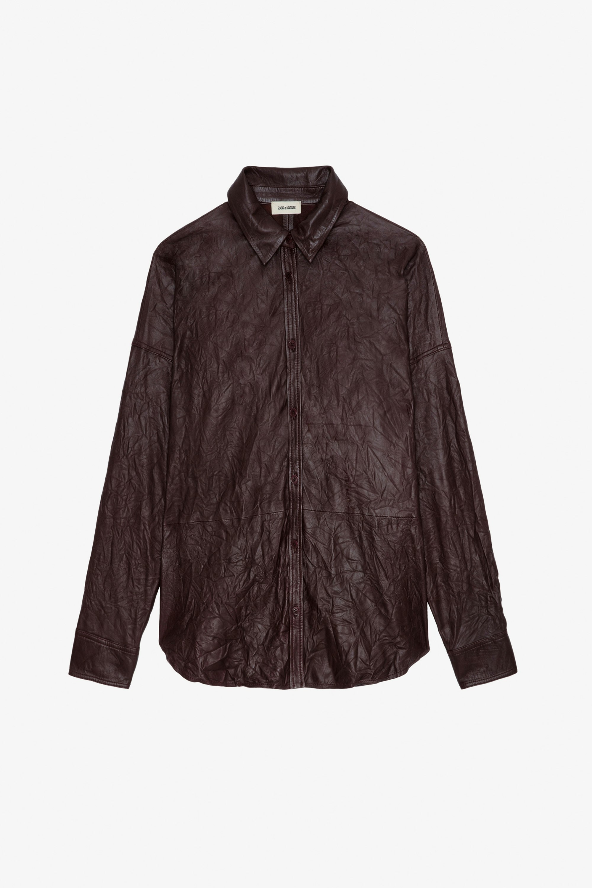 Tamara Crinkled Leather Shirt - Women’s brown crinkled leather shirt.