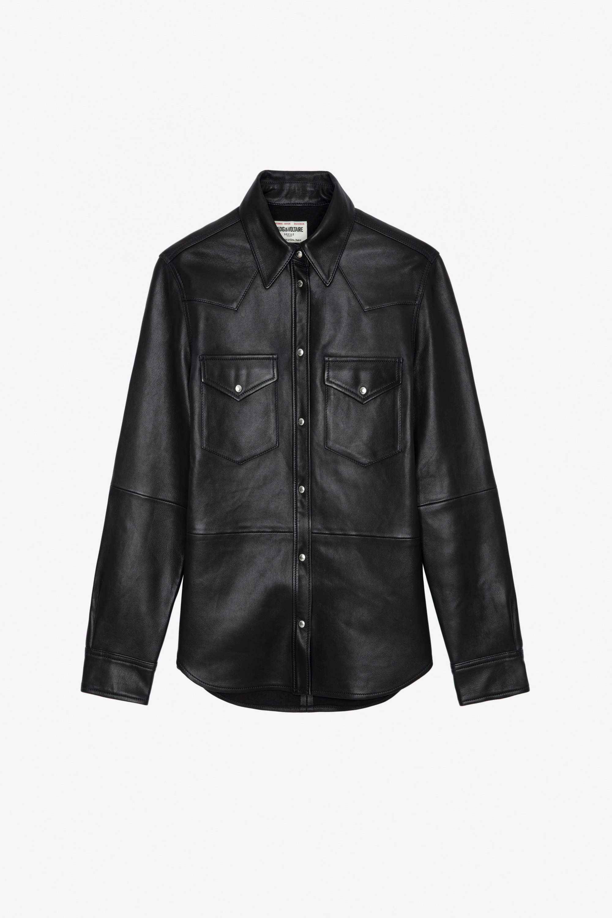 Thelma Leather Shirt - Women’s black leather shirt with pockets.