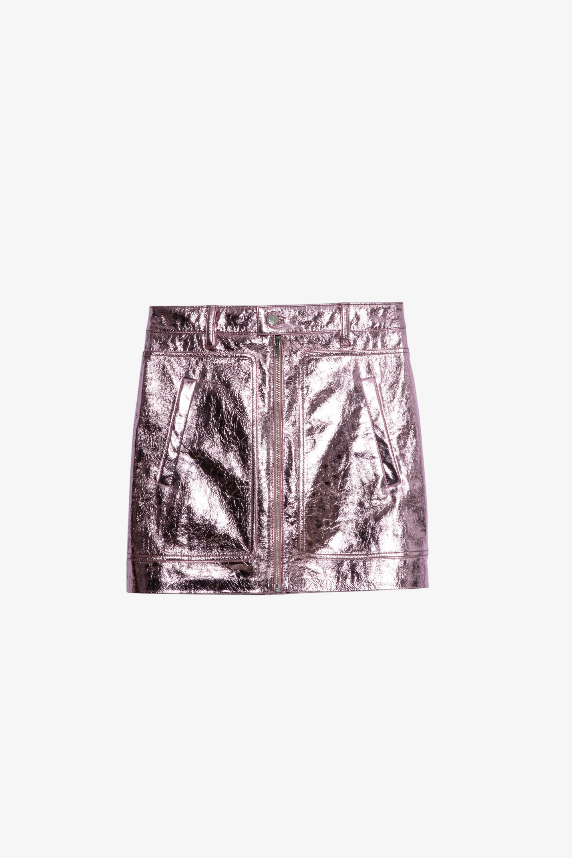 Leather John スカート Women’s pink metallic leather short skirt