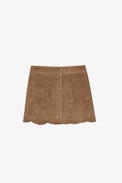 Jasia Suede Skirt - Women’s short camel suede skirt with scalloped edges