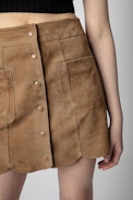 Jasia Suede Skirt - Women’s short camel suede skirt with scalloped edges