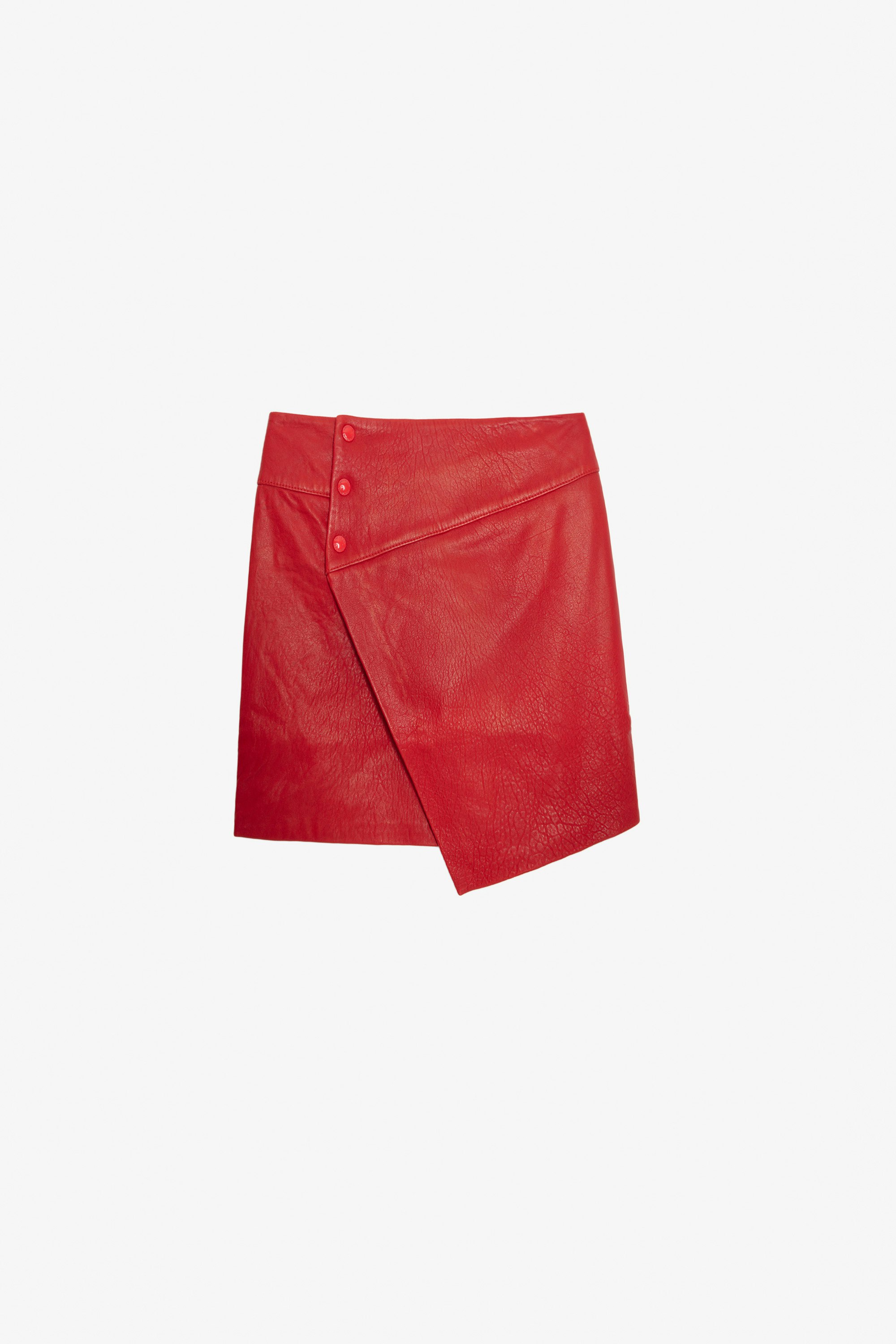 Junko Biker Leather Skirt - Women’s short red leather wrap skirt with button fastening.