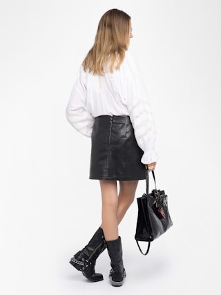 Jaime Skirt 100% Leather - Black smooth leather mini skirt with zip fastening and pockets.