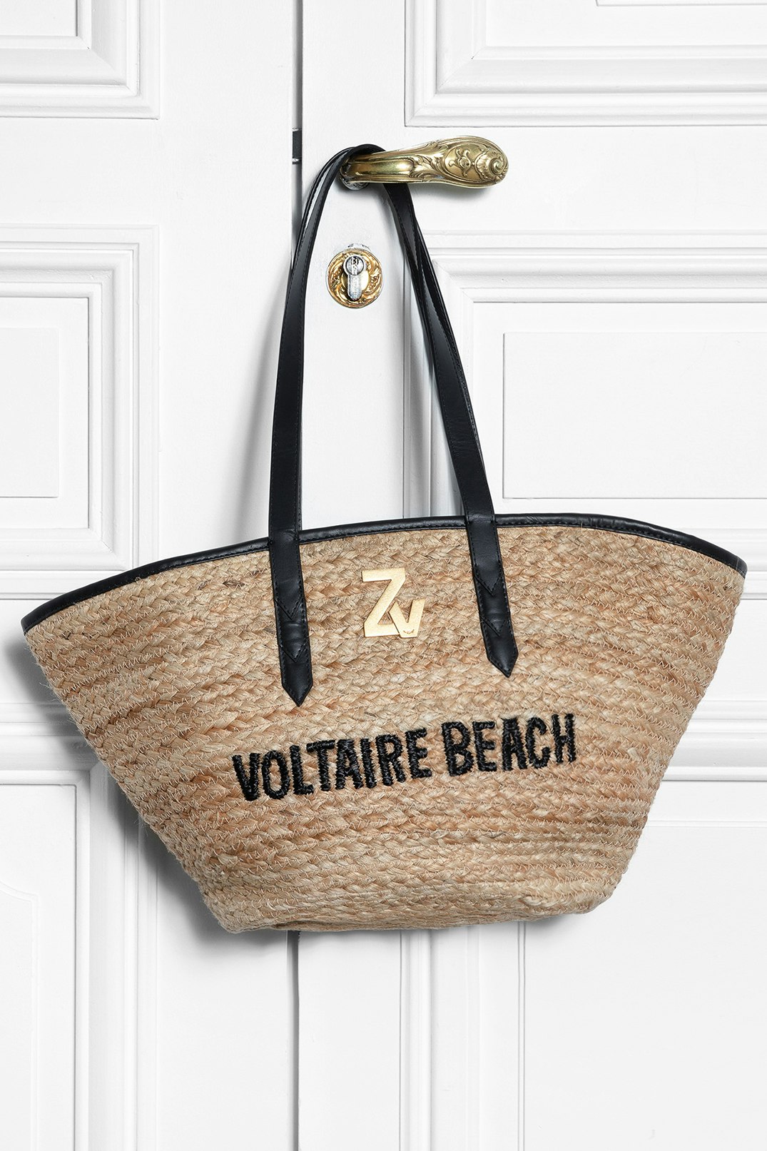 Cestino ZV Initiale Le Beach Bag Cestino in vimini intrecciato e pelle nera