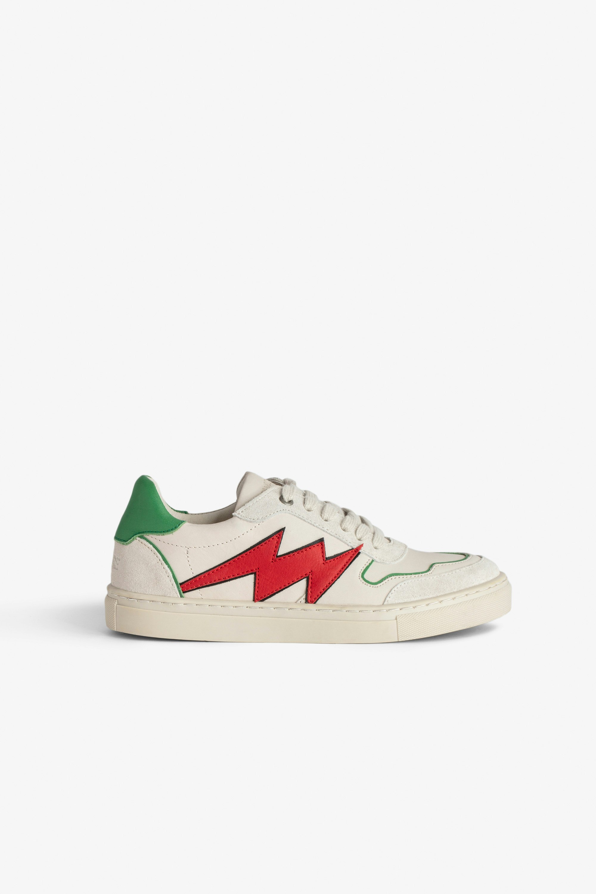 ZV1747 La Flash Boys’ Low-Top Trainers Boys’ white leather and suede low-top trainers with contrasting lightning bolt.